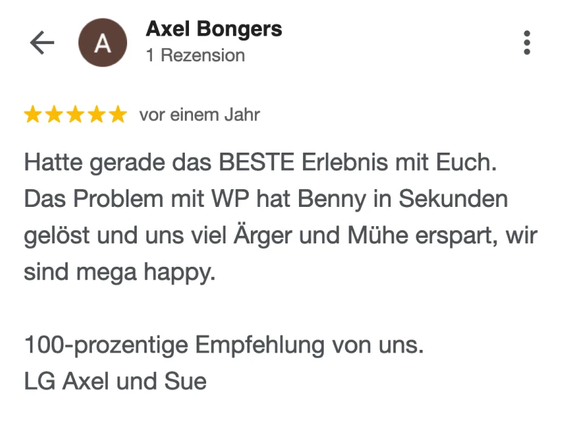 Google-Rezension von Axel Bongers über HECHT INS GEFECHT