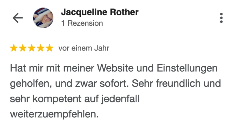 Google-Rezension von Jacqueline Rother über HECHT INS GEFECHT