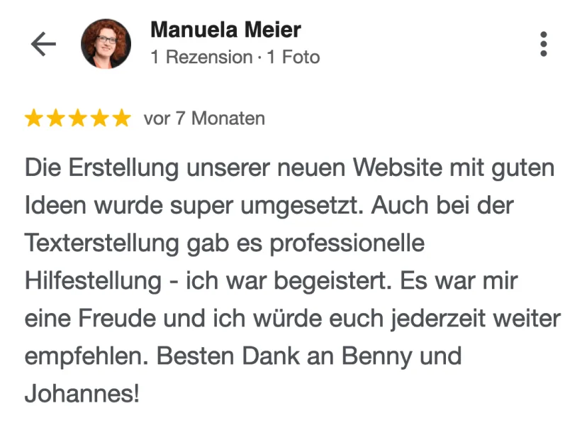 Google-Rezension von Manuela Meier über HECHT INS GEFECHT